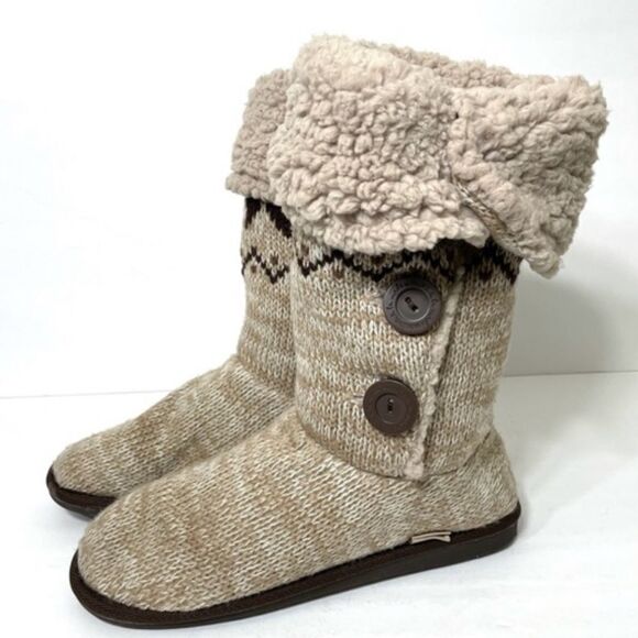 Muk Luks Tan Nordic Print Knit Sock Sweater Boots - Picture 13 of 13
